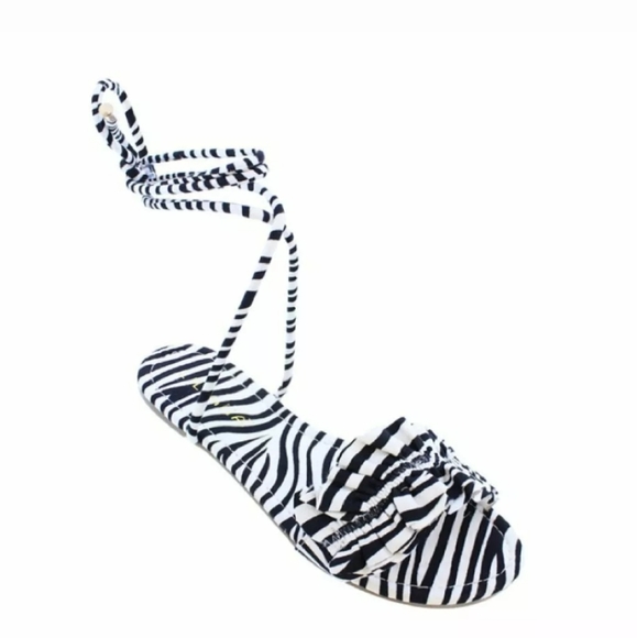 💙Liliana Black/White Zebra Ruffle Wrap Sandal - Picture 1 of 3